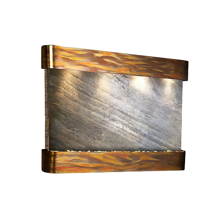 Adagio Teton Falls Water Fountain (Mounted) in Fantasia Travertine with Rustic Copper trim finish and White Pebbles from Wish Rock Relaxation