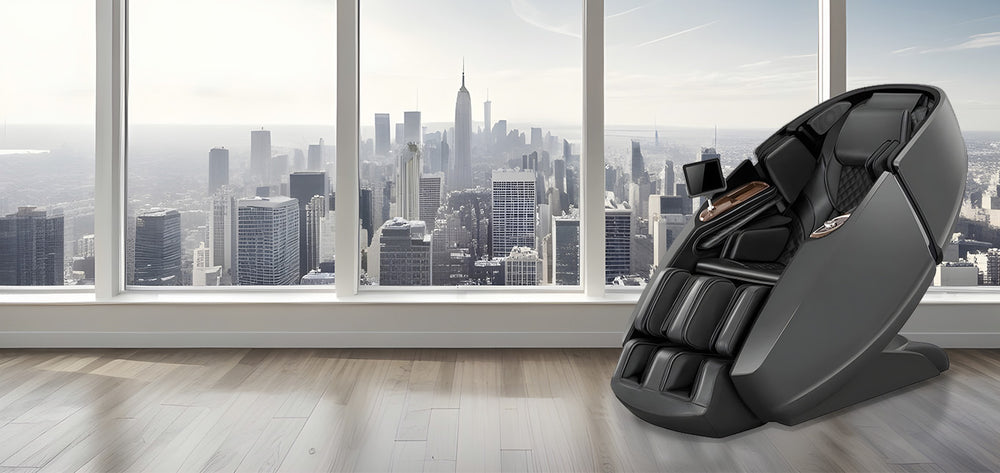 Daiwa Supreme Hybrid Massage Chair in cityscape room ready for your luxurious experience - Wish Rock Relaxation