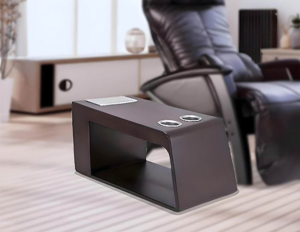 Svago SV10 Side Table for Zero Gravity Chair in Dark Walnut finish with dual cup holders from Wish Rock Relaxation.