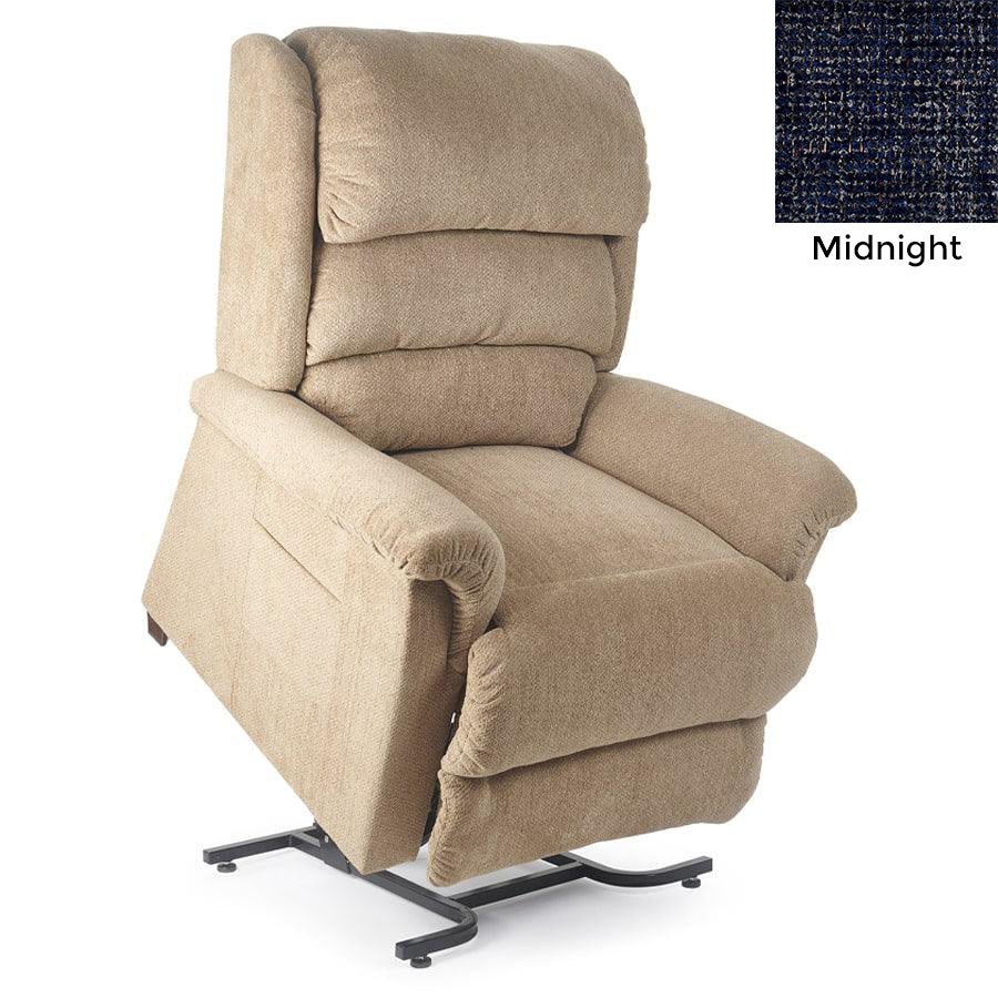 UltraComfort UC559-S Polaris 2 Zone Zero Gravity Lift Chair in Imagine Fabric Antler with Midnight swatch on upper right corner