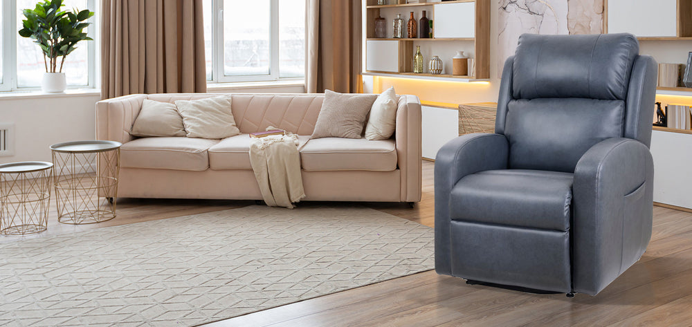 Ultracomfort UC793 Liftchair in Lagoon color shown in a modern living room setting from Wish Rock Relaxation.