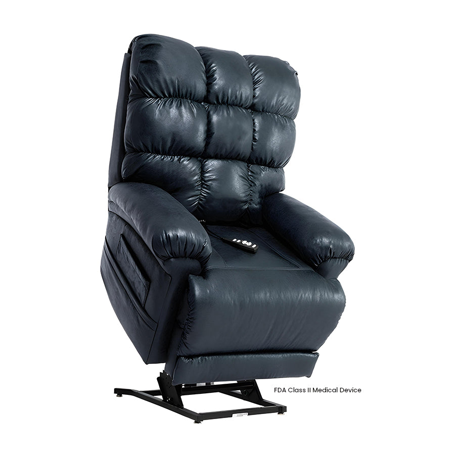Mega Motion MM-1652 Watford Infinite Position Power Lift Chair in Navy upholstery shown in the lifted position
