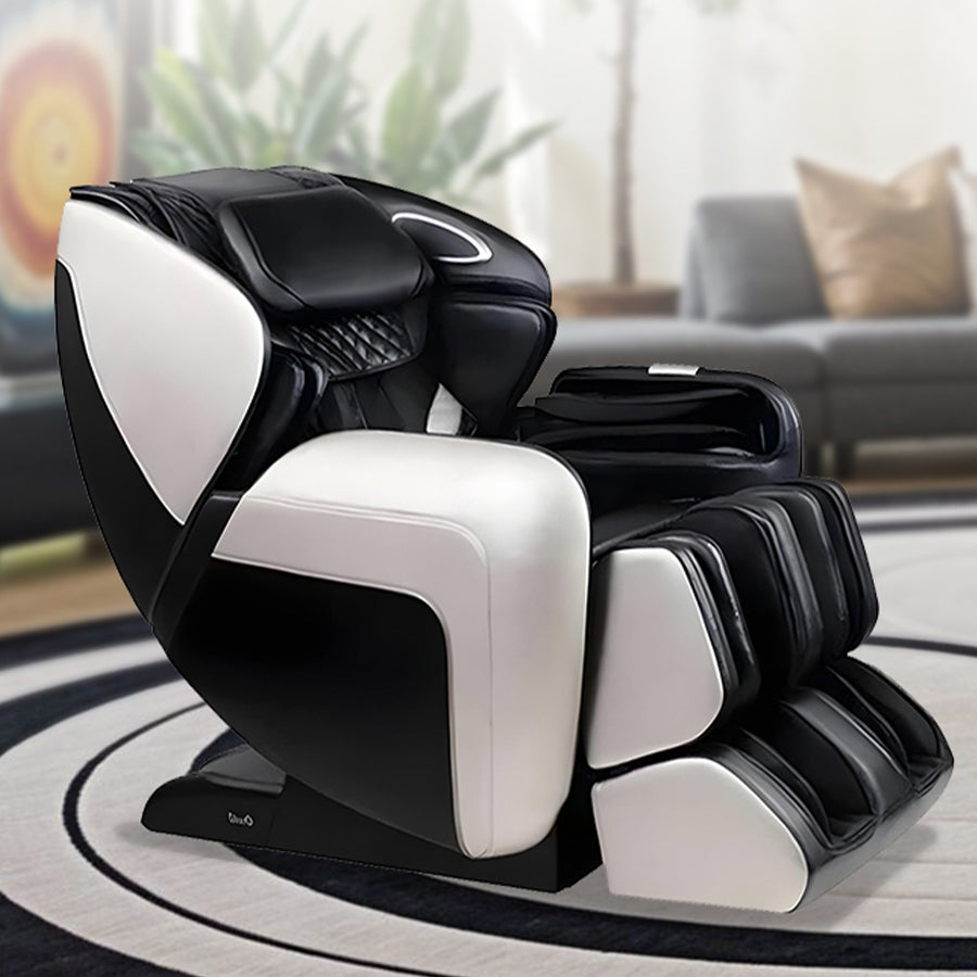 Osaki OS-Atai massage chair in black and white in stylish living room from Wish Rock Relaxation.