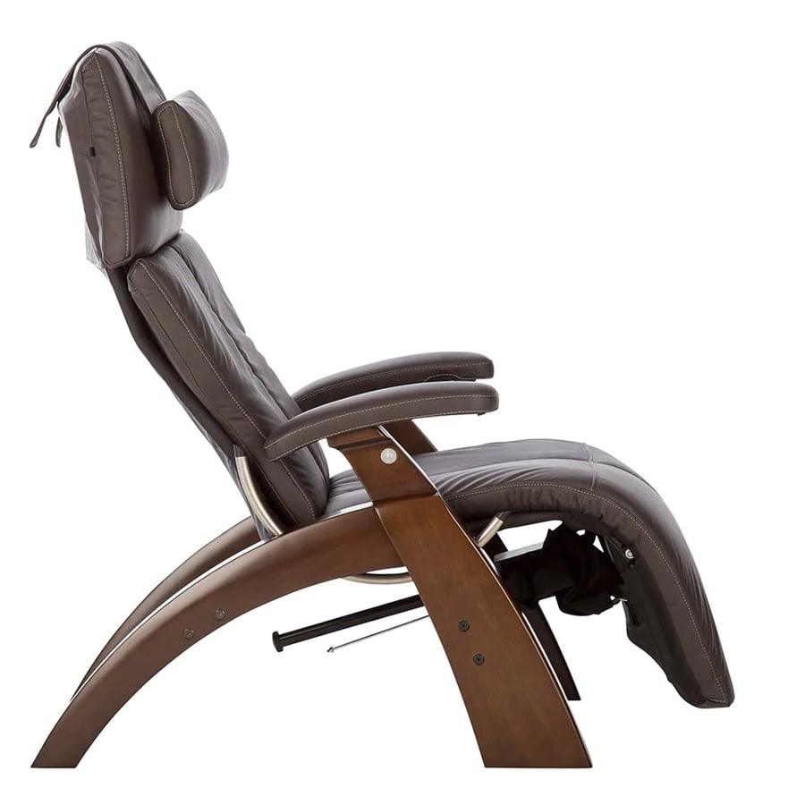 Human Touch Perfect Chair PC-350 Classic Power Zero Gravity Recliner side profile view in walnut/espresso