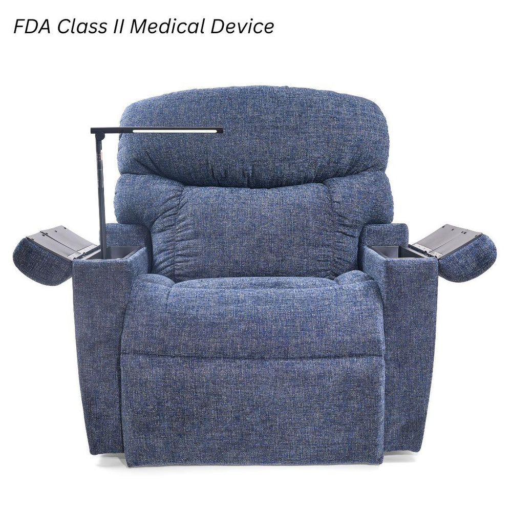 UltraComfort™ UC566 Maya Medium Wide 4-Zone Power Lift Chair in midnight with reading light and storage arms from Wish Rock Relaxation.