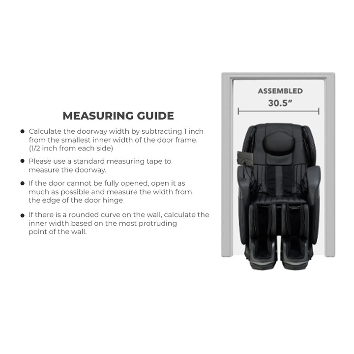 Osaki YogaFlex 4D Massage Chair measuring guide for doorway clearance with 30.5-inch assembled width from Wish Rock Relaxation.
