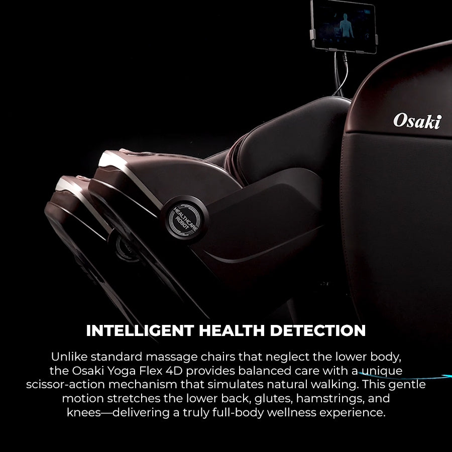 Osaki YogaFlex 4D Massage Chair intelligent health detection with lower body stretching mechanism for full-body care from Wish Rock Relaxation.