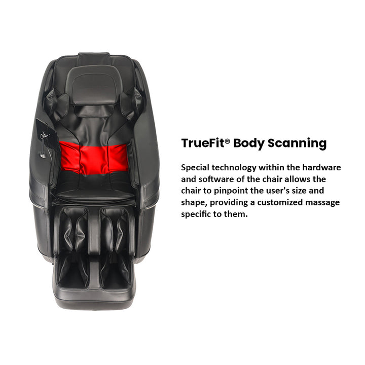 Kyota Zenyu M338 Massage Chair in black showing lumbar heat function.