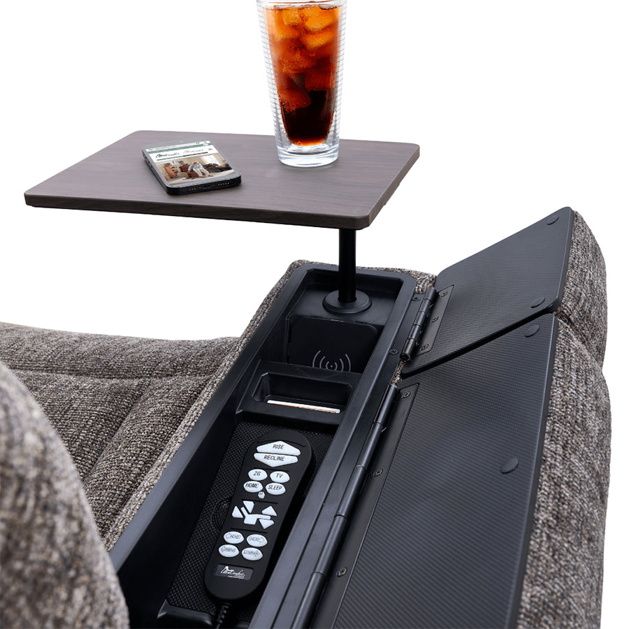 UltraComfort™ UC566 Maya Medium Wide 4-Zone Power Lift Chair with remote, wireless charger, and tray table.