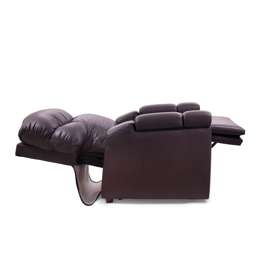 UltraComfort™ UC566 Maya Medium Wide 4-Zone Power Lift Chair in brown fully reclined for zero-gravity comfort.