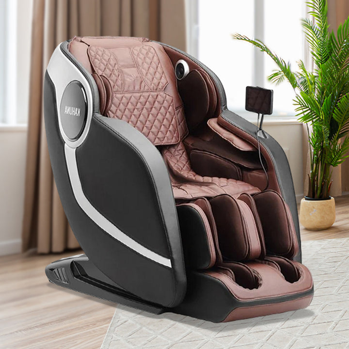 Kahuna Arete Elite massage chair in brown and black in modern living room from Wish Rock Relaxation.