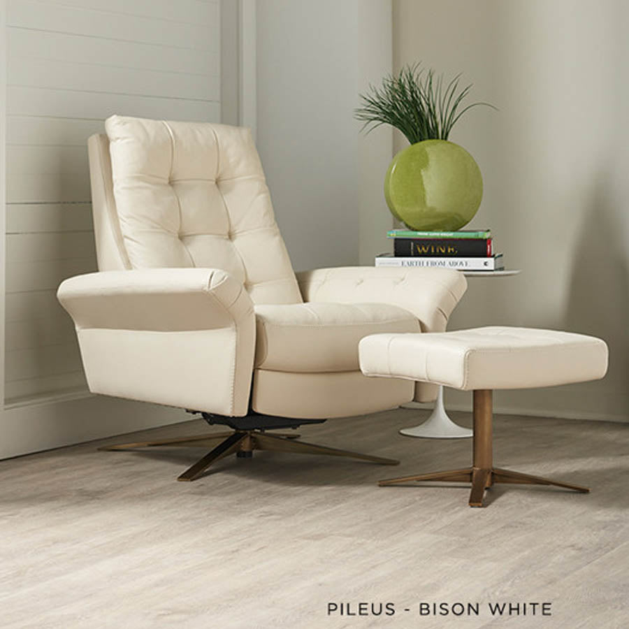 American Leather Pileus Comfort Air Zero Gravity Chair in Bison White Leather in relaxacing room from Wish Rock Relaxation