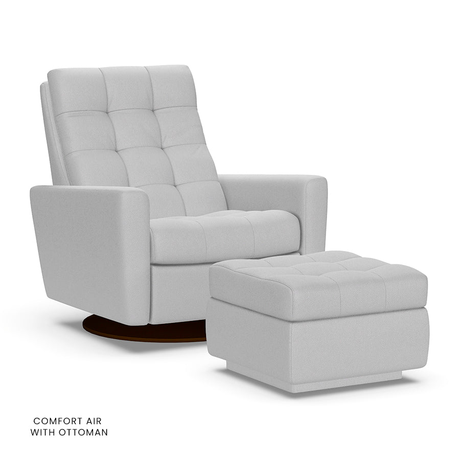 American Leather Como Comfort Air chair in white with matching ottoman on disc base.