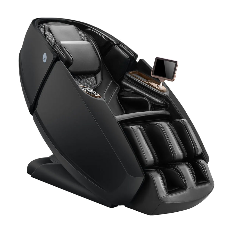 Daiwa Supreme Hybrid X massage chair in Black color, shown from a three-quarter angle in the upright position from Wish Rock Relaxation