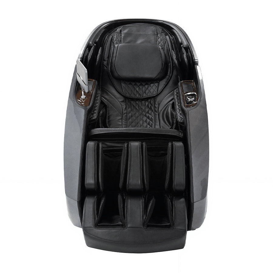 Side profile of the Daiwa Supreme Hybrid X massage chair in silver color in the upright position from Wish Rock Relaxation
