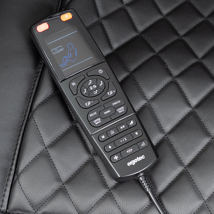 Ergotec ET-100 Mercury Massage Chair with remote control, highlighting user-friendly features and modern design.