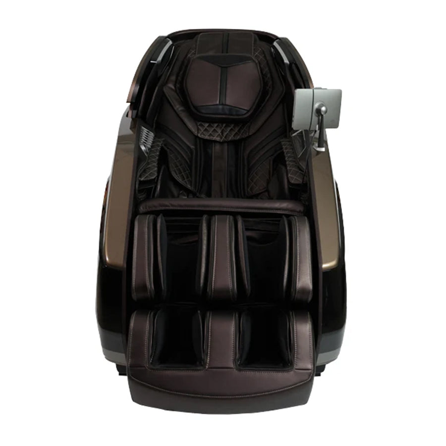 Infinity Circadian Syner-D massage chair in brown, front-facing view.