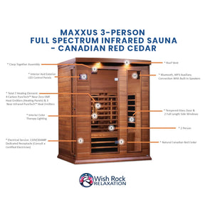 Maxxus 3-Person Full Spectrum Infrared Sauna - Canadian Red Cedar