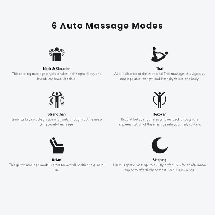 Osaki OS-4000XT Massage Chair auto massage modes include Thai, relax, recover, strengthen, sleeping, and neck & shoulder