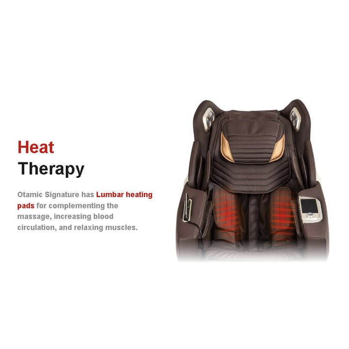 Otamic Pro 3D Signature Massage Chair showing lumbar heat therapy pads for back relief from Wish Rock Relaxation.