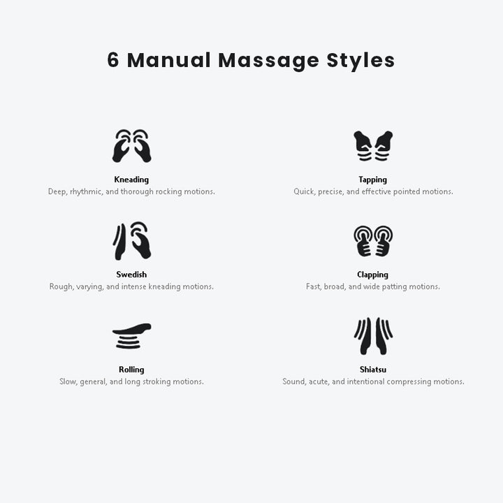 Osaki OS-4000XT Massage Chair manual massage modes: kneading, tapping, Swedish, clapping, rolling, and shiatsu