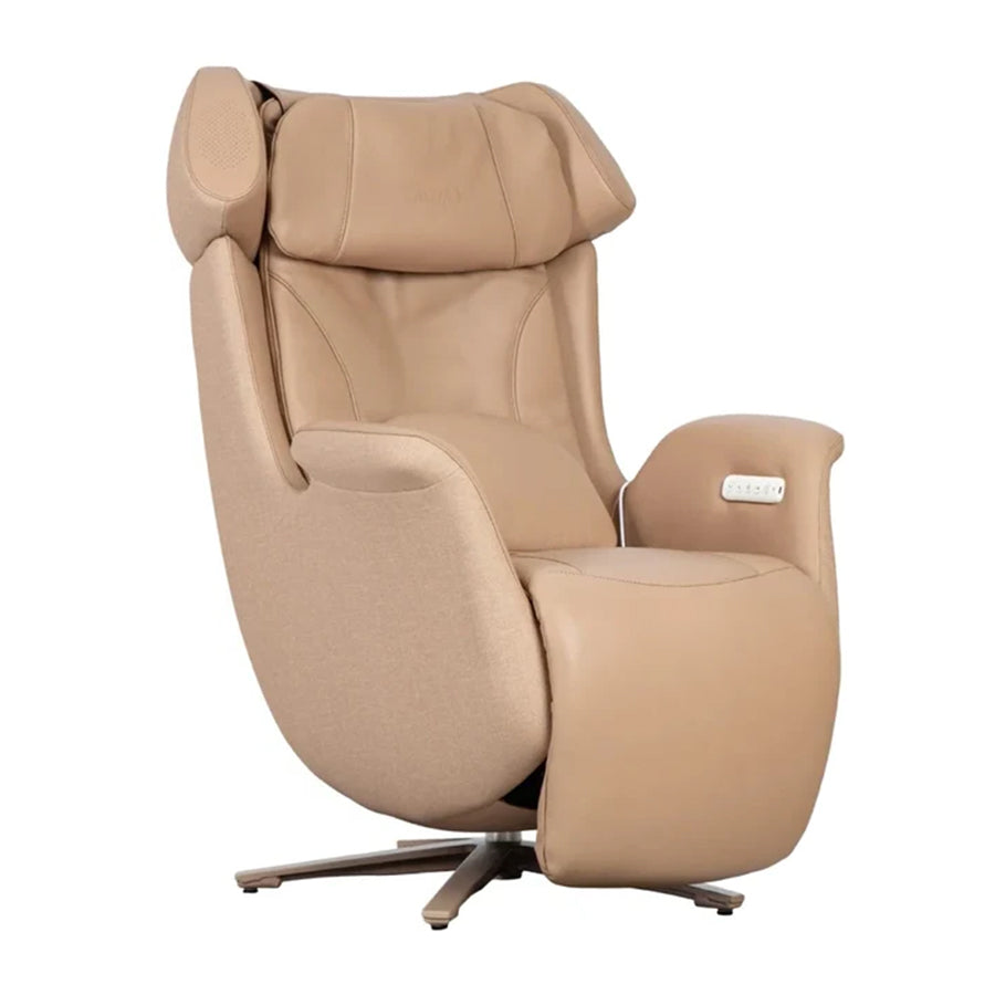 Front three-quarter studio view of the Osaki Milan 3D Recliner Relax Chair in Golden Chestnut leather on a white background