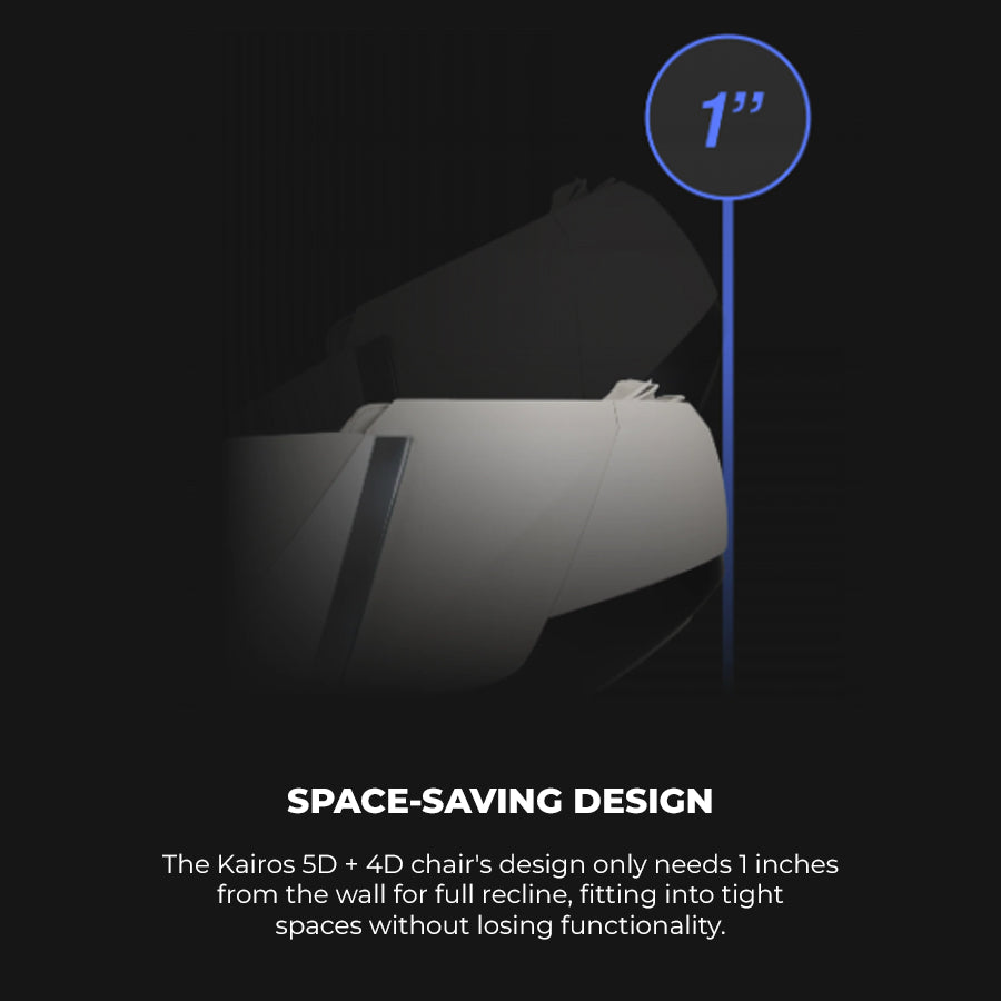 Osaki Kairos Duo 5D+4D Massage Chair space-saving design needs only 1 inch from wall for full recline from Wish Rock Relaxation.