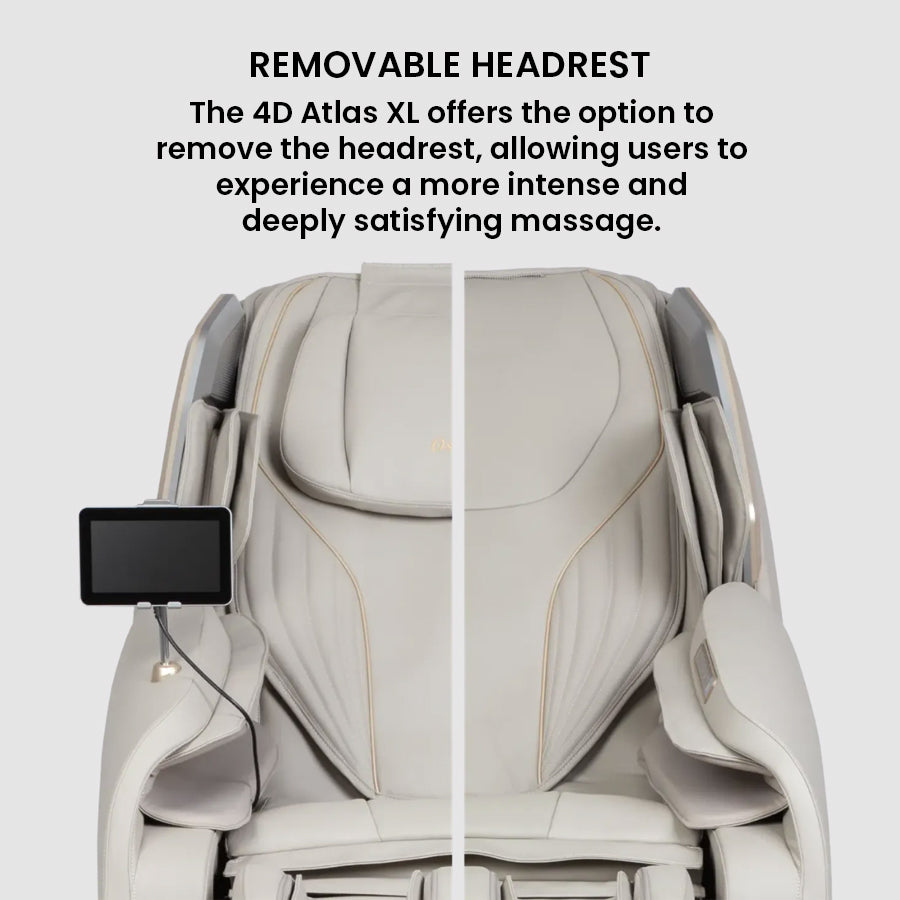 Osaki Atlas XL 4D Massage Chair with removable headrest option for a deeper and more intense upper body massage from Wish Rock Relaxation.