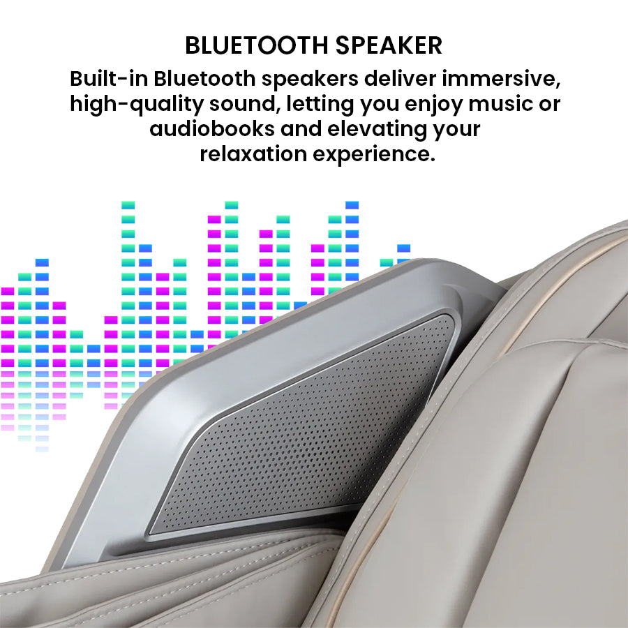 Osaki Atlas XL 4D Massage Chair close-up of built-in Bluetooth speaker for immersive music or audiobook experience from Wish Rock Relaxation.