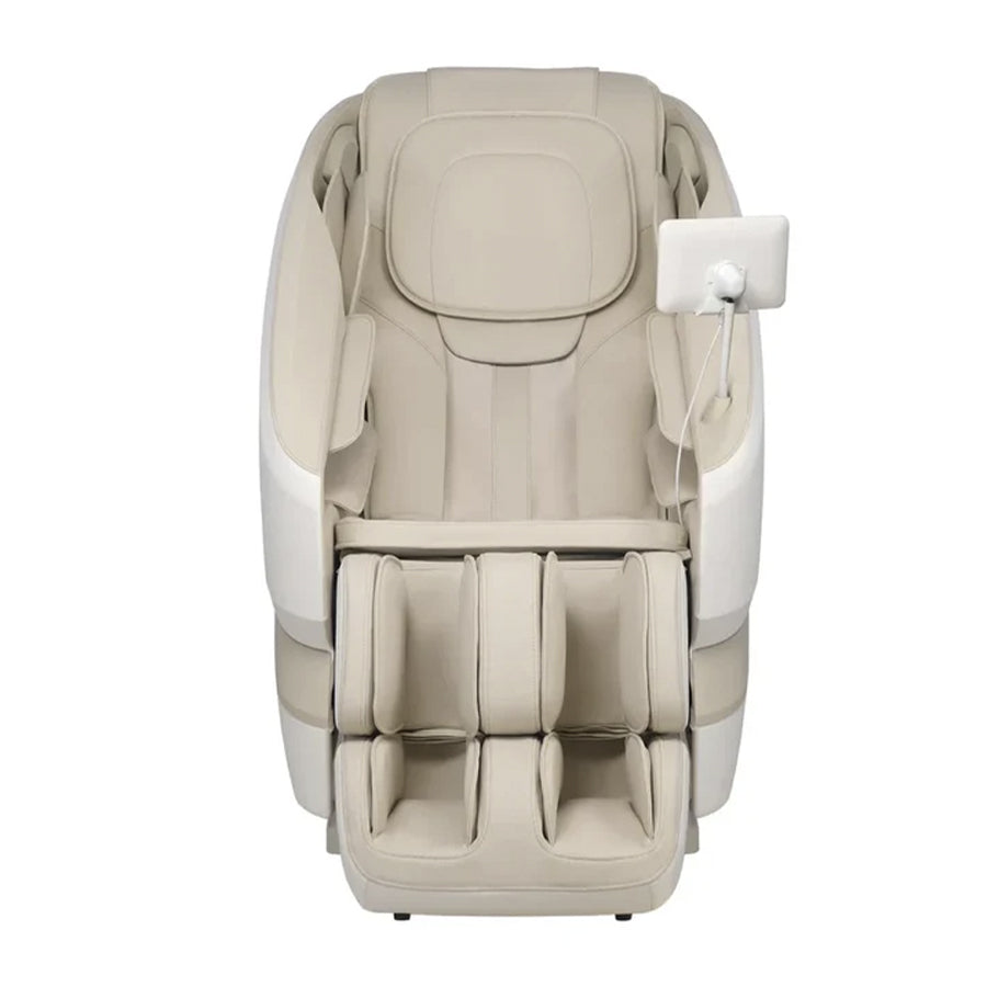 Osaki Oasis Massage Chair in beige front view showing full body air compression and foot massager.