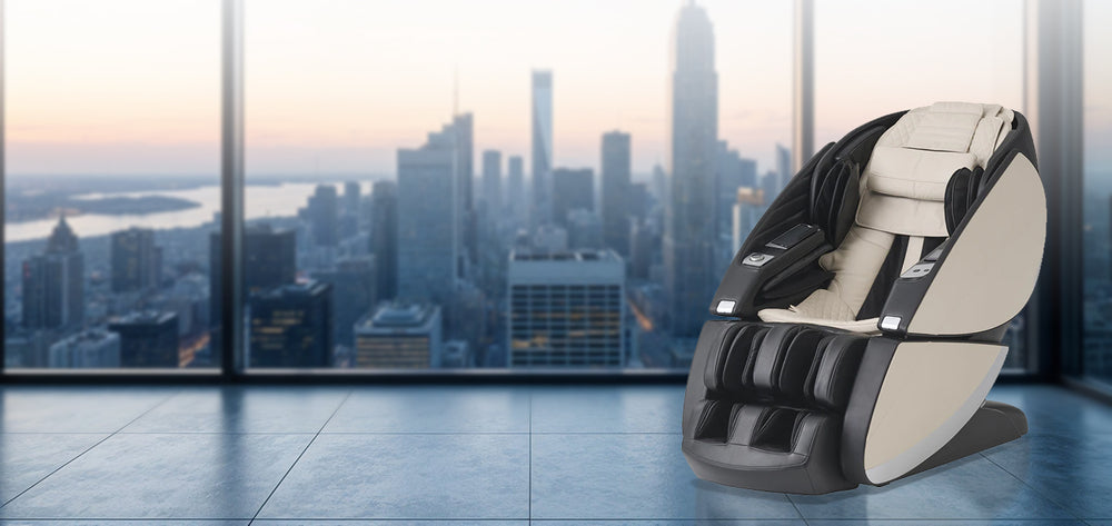 Human Touch Super Novo X Massage Chair in Cream SofHyde in a beautiful room at Wish Rock Relaxation