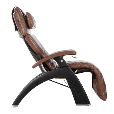 Human Touch Perfect Chair PC-420 Classic Manual Plus in matte black / oak premium leather padset side view