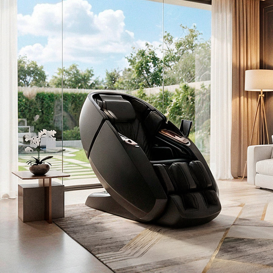 Daiwa Supreme Hybrid massage chair in black in modern living room from Wish Rock Relaxation.