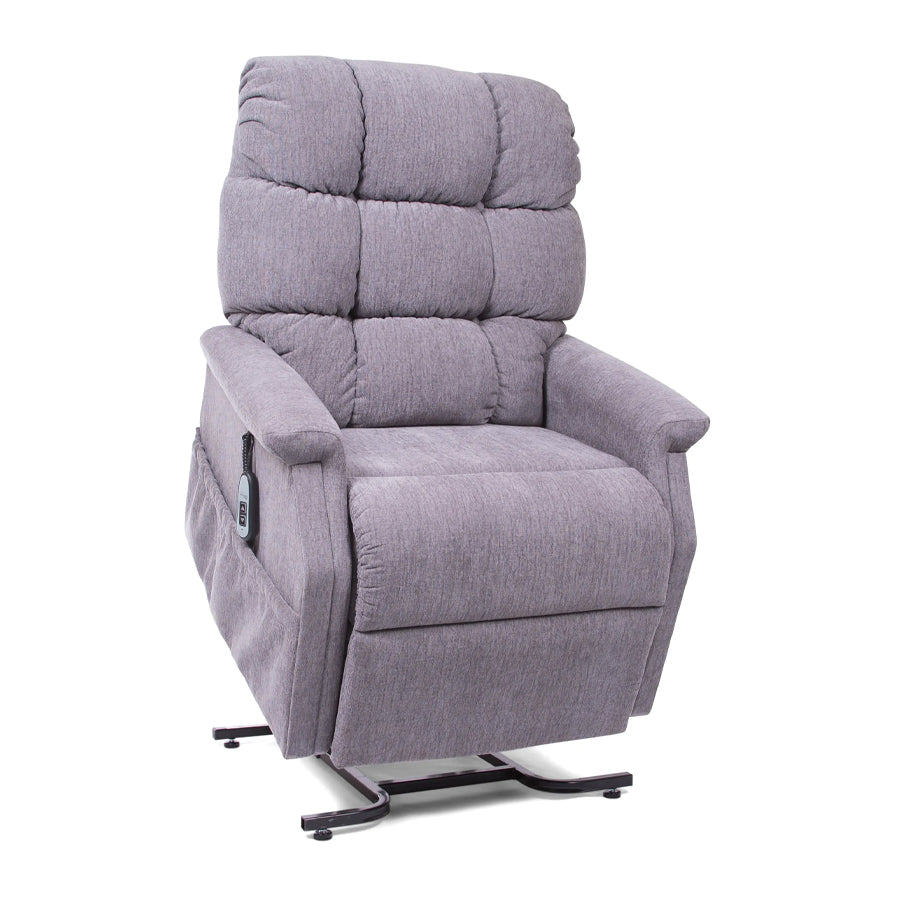 UltraComfort UC480 Aurora Small 1 Zone 3-Position Lift Chair (400lbs)  in Anchor shown in lift position with two-button remote for easy stand-assist