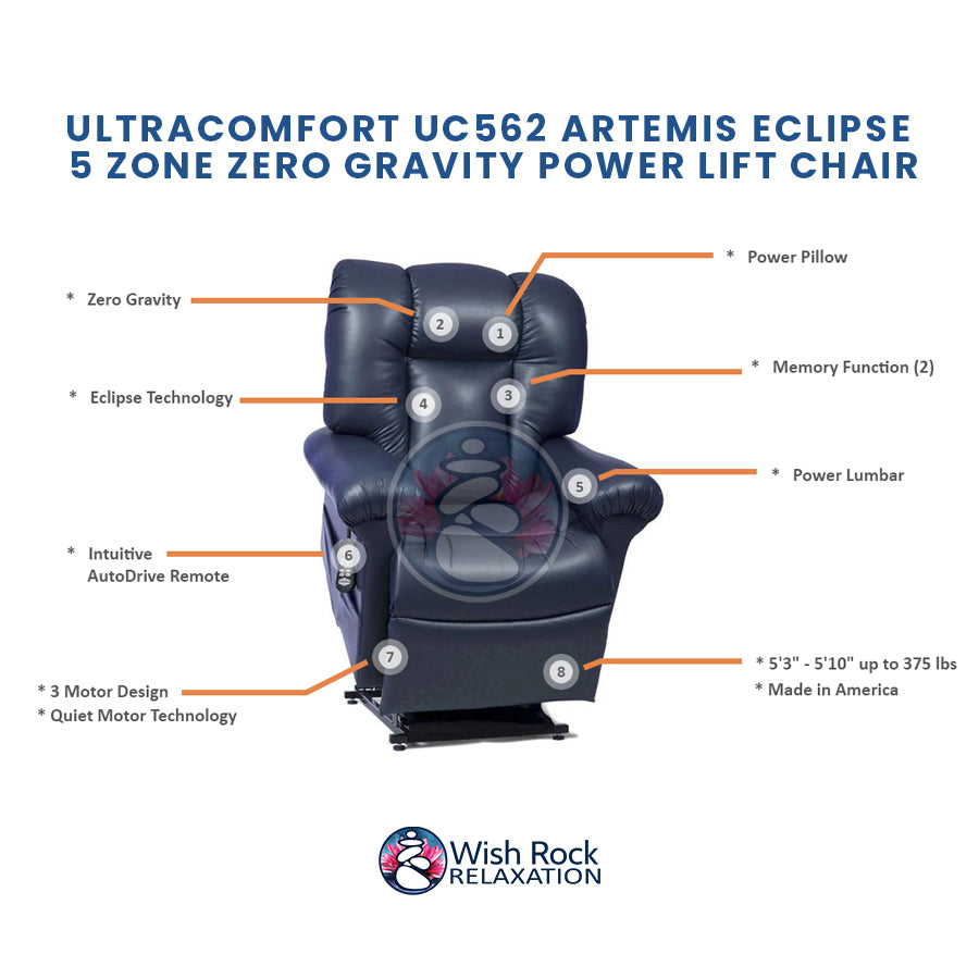 UltraComfort UC562 Artemis Power Lift Chair - M/L Eclipse; Made in