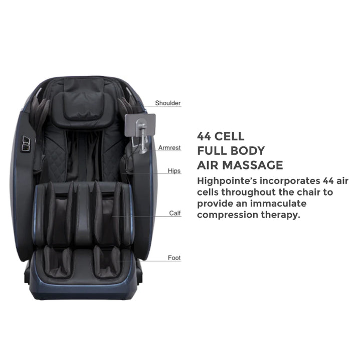 Osaki OS-Highpointe 4D Massage Chair showing 44 air cell zones for full body compression.