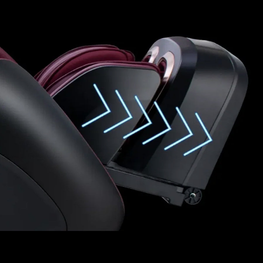 Ogawa Master Drive DUO 4D+3D Massage Chair (OG 8900) showing close-up of extending footrest with calf and foot massage compartments