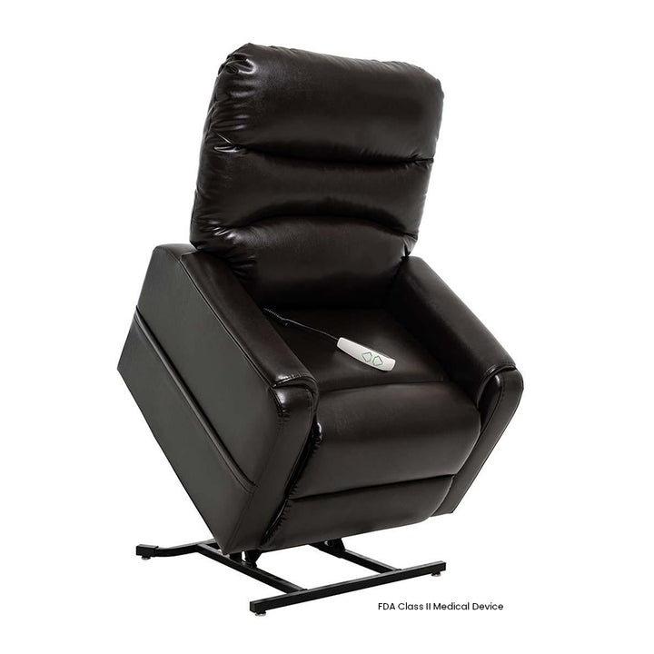 Mega Motion MM-3604 Lexi Petite 3-Position Lift Chair in New Chestnut upholstery shown in the lifted position from Wish Rock Relaxation.