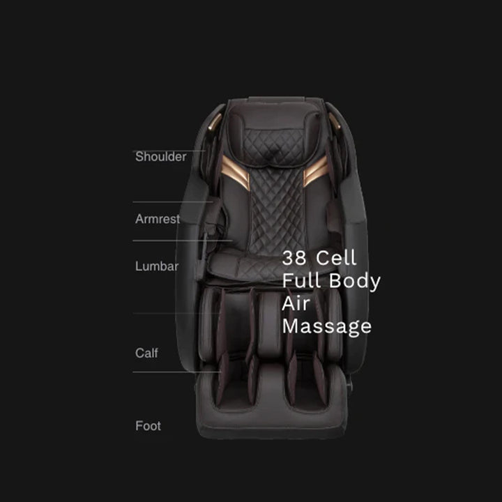 AmaMedic 3D Premium massage chair with labeled full body air massage zones from Wish Rock Relaxation.