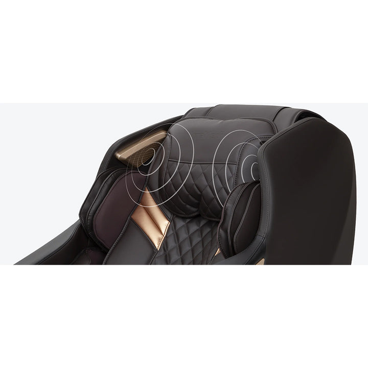 AmaMedic 3D Premium massage chair close-up showing built-in Bluetooth speakers from Wish Rock Relaxation.