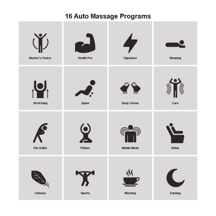 Osaki Platinum Ai Xrest 4D Massage Chair showing 16 auto massage programs for full body care.