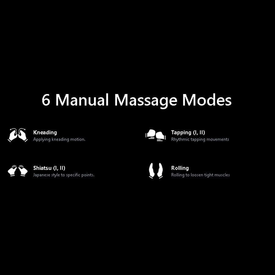 Osaki OP-4D Master Massage Chair icons showing 6 manual massage modes including kneading and rolling.