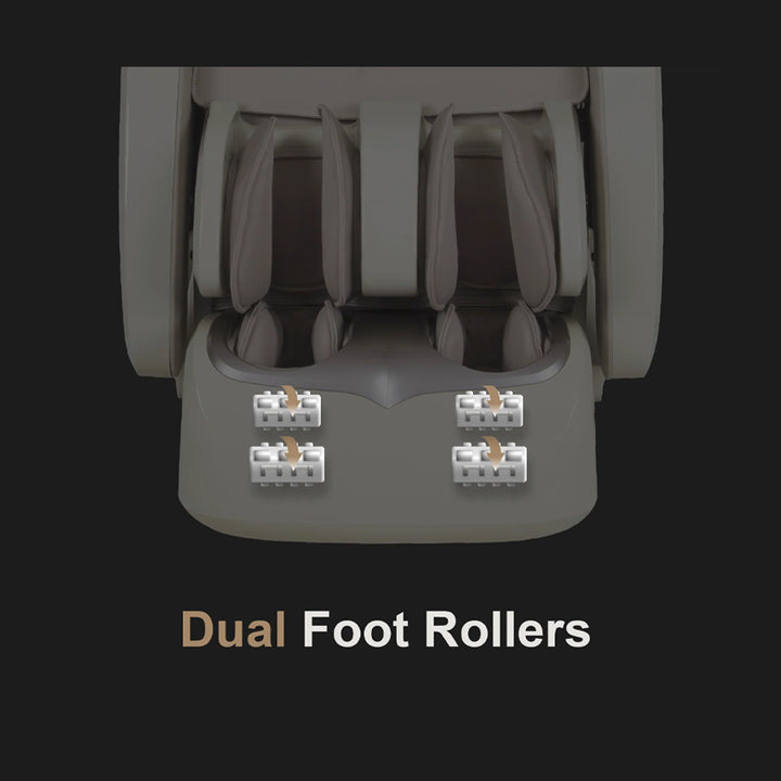 Osaki OS-Pro 3D Tecno Massage Chair in Black featuring dual foot rollers highlighted with rotating arrows.