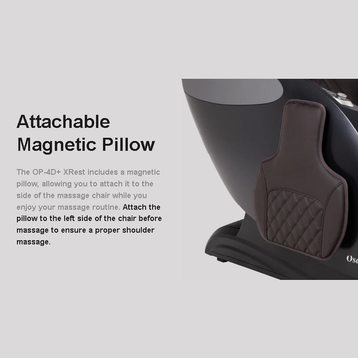 Osaki Platinum Ai Xrest 4D Massage Chair with attachable magnetic shoulder pillow for precise massage.