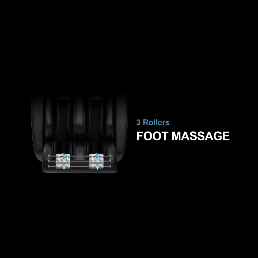 Osaki OS-Pro 4D Encore Massage Chair in black showing triple foot massage rollers