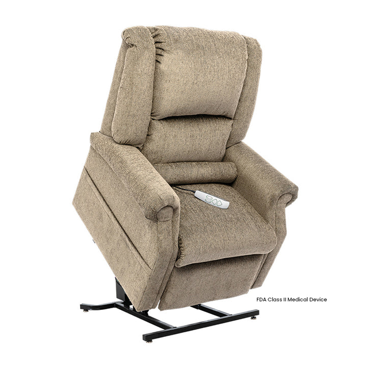 Mega Motion MM-201 iNFI ATTAIN Infinite Position Lift Chair in Wheat fabric with lift assist function from Wish Rock Relaxation.