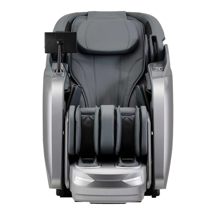 Cyber Relax Elite - 4D Flex Frame SL Track Massage Chair in slate front-facing with touchscreen from Wish Rock Relaxation 