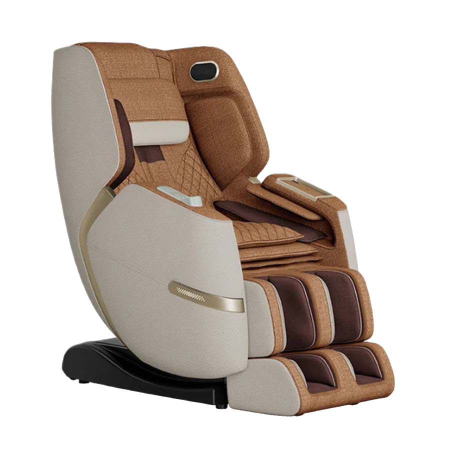 Positive Posture Solara Massage Chair in butterscotch with sleek side panel and footrest detail