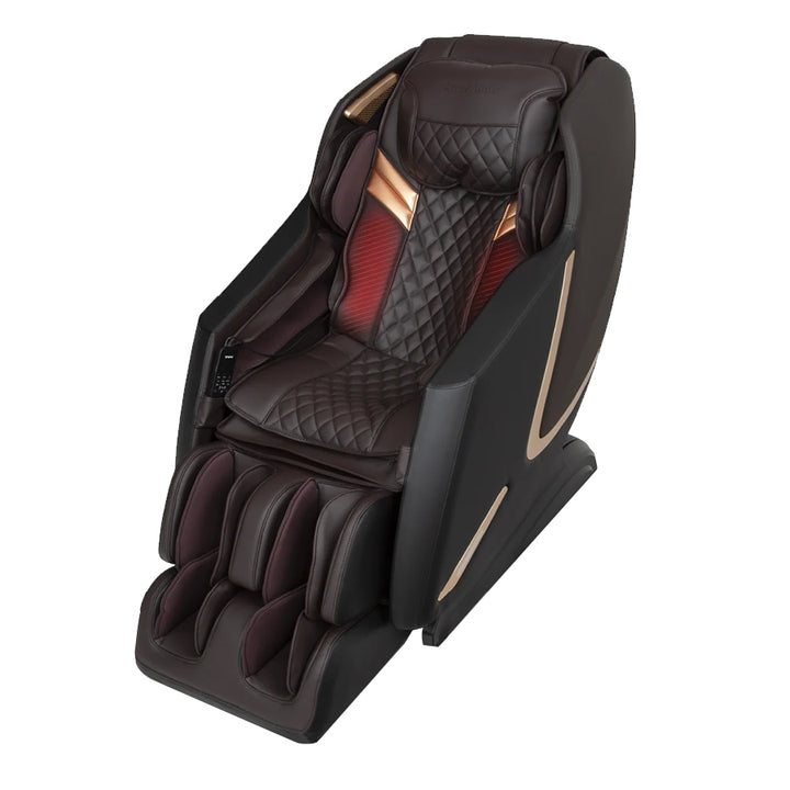 AmaMedic 3D Premium massage chair in black with gold accents from Wish Rock Relaxation.