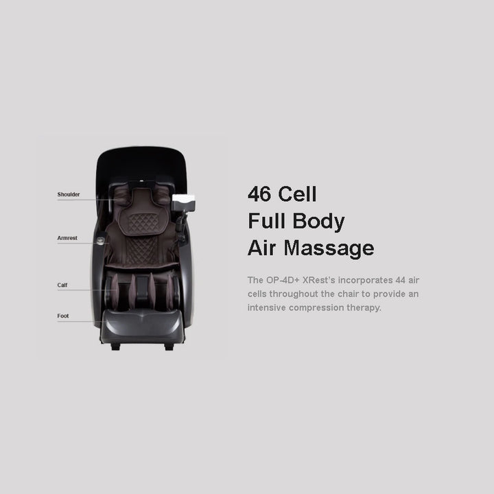 Osaki Platinum Ai Xrest 4D Massage Chair showing 46-cell full body air massage from Wish Rock Relaxation.